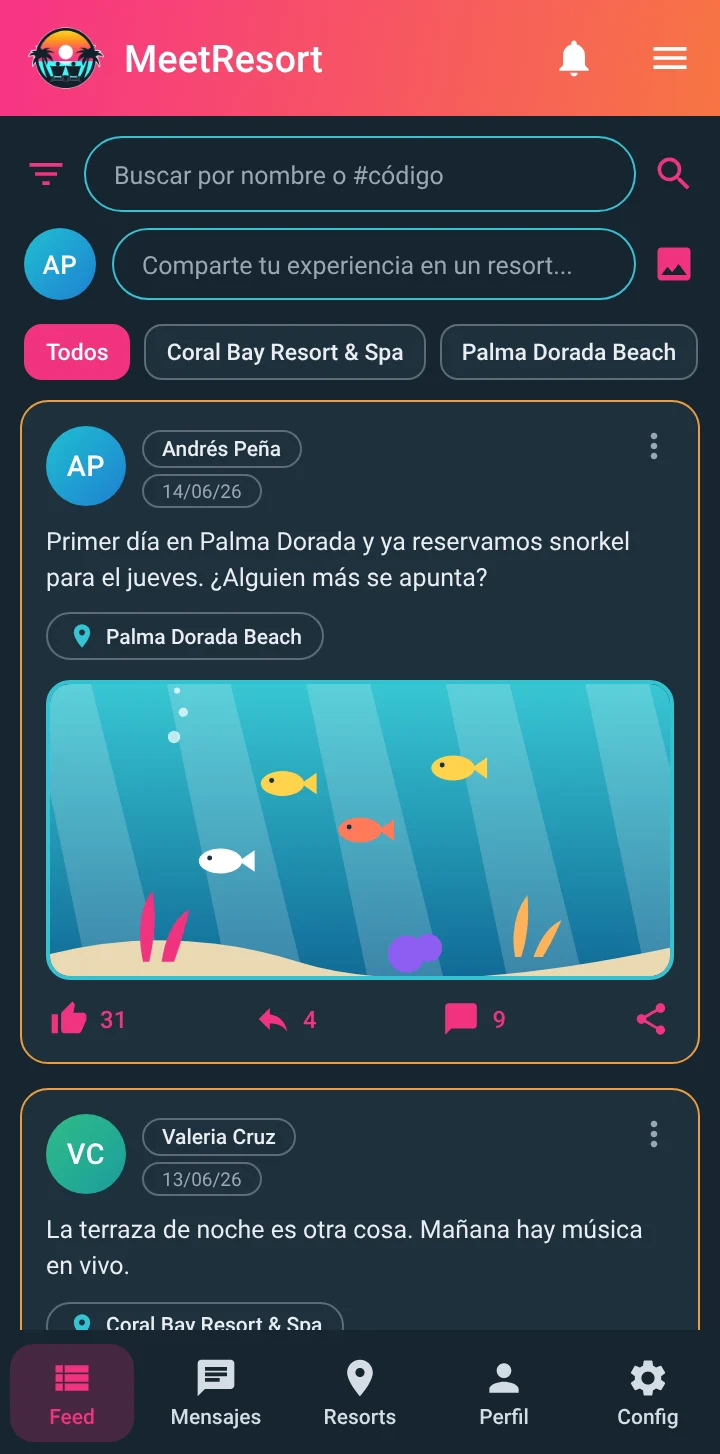 Feed en tema oscuro