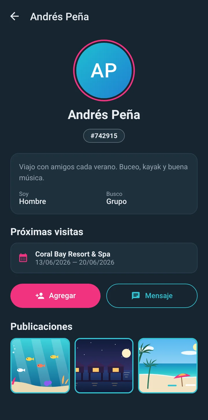 Perfil público en tema oscuro