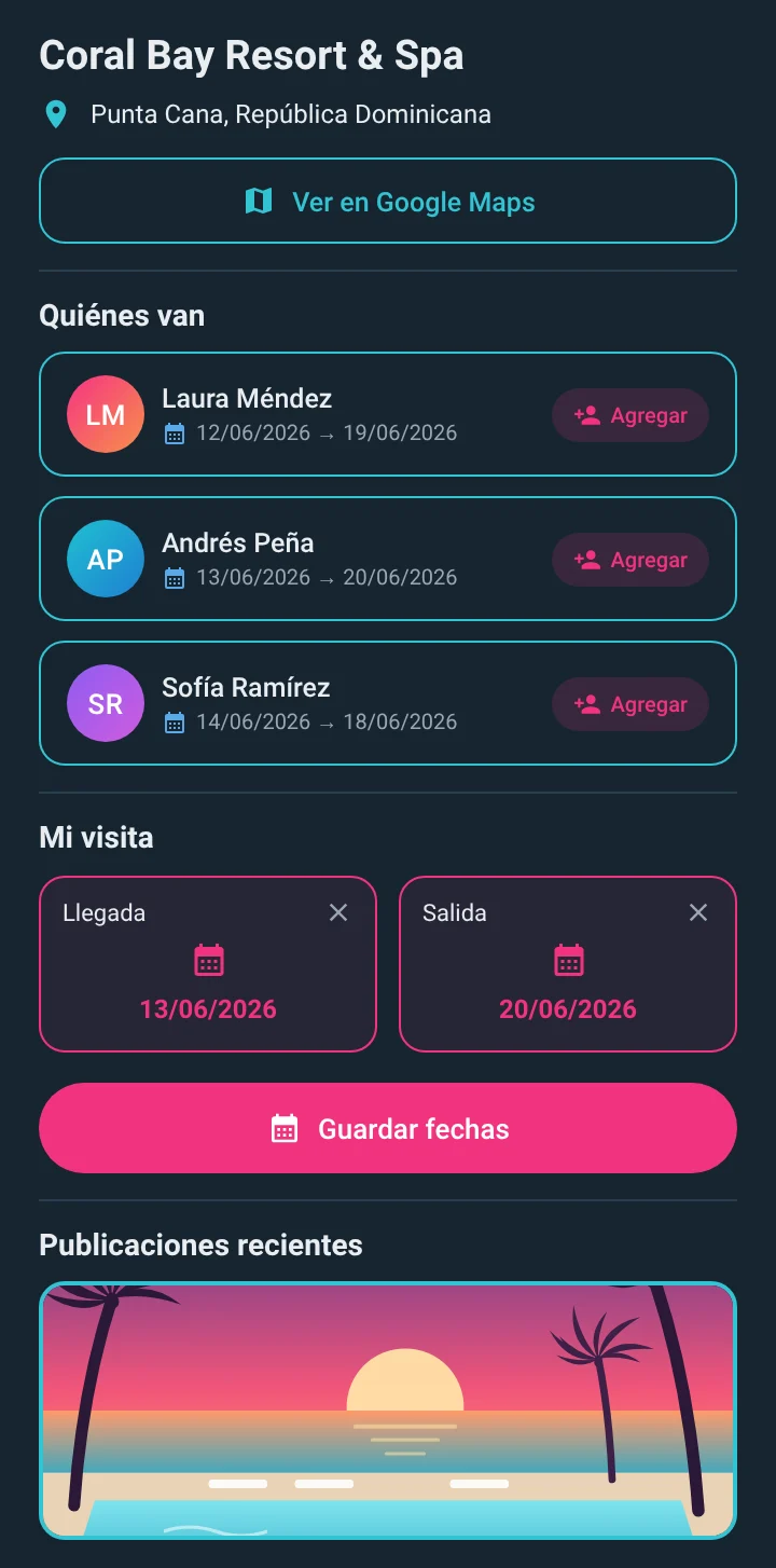 Pantalla para guardar fechas de llegada y salida